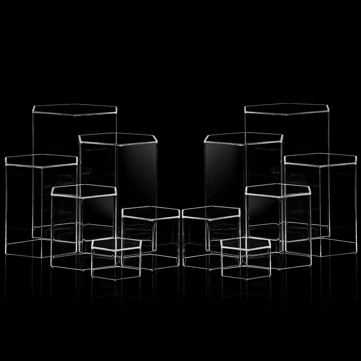 Jetec Clear Acrylic Hexagonal Jewelry Display Risers (Set of 6, Different Sizes) | Organize & Showcase Collections - main product image
