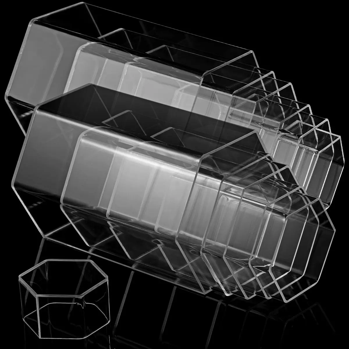Jetec Clear Acrylic Hexagonal Jewelry Display Risers (Set of 6, Different Sizes) | Organize & Showcase Collections - view 3