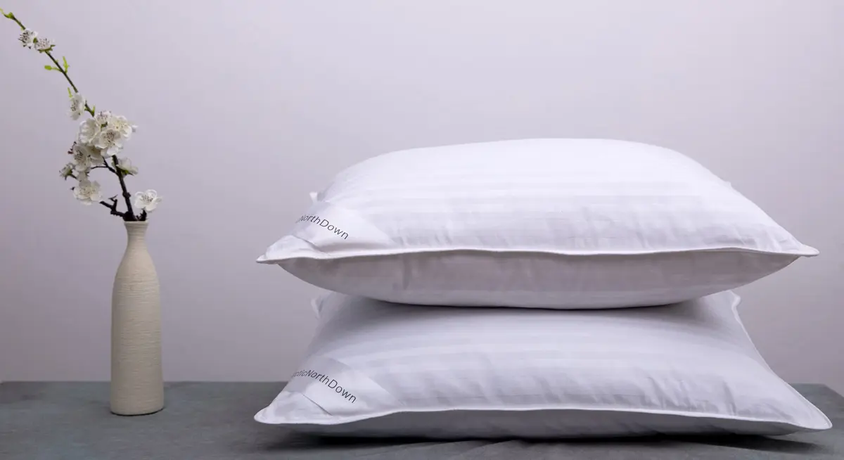 ArcticNorthDown Goose Down Feather Bed Pillows Hotel Collection Queen Pair Pillows Stripe White 51cm x 76cm (20"x30") | Luxury Cotton Cover & Gentle Neck Support - main product image