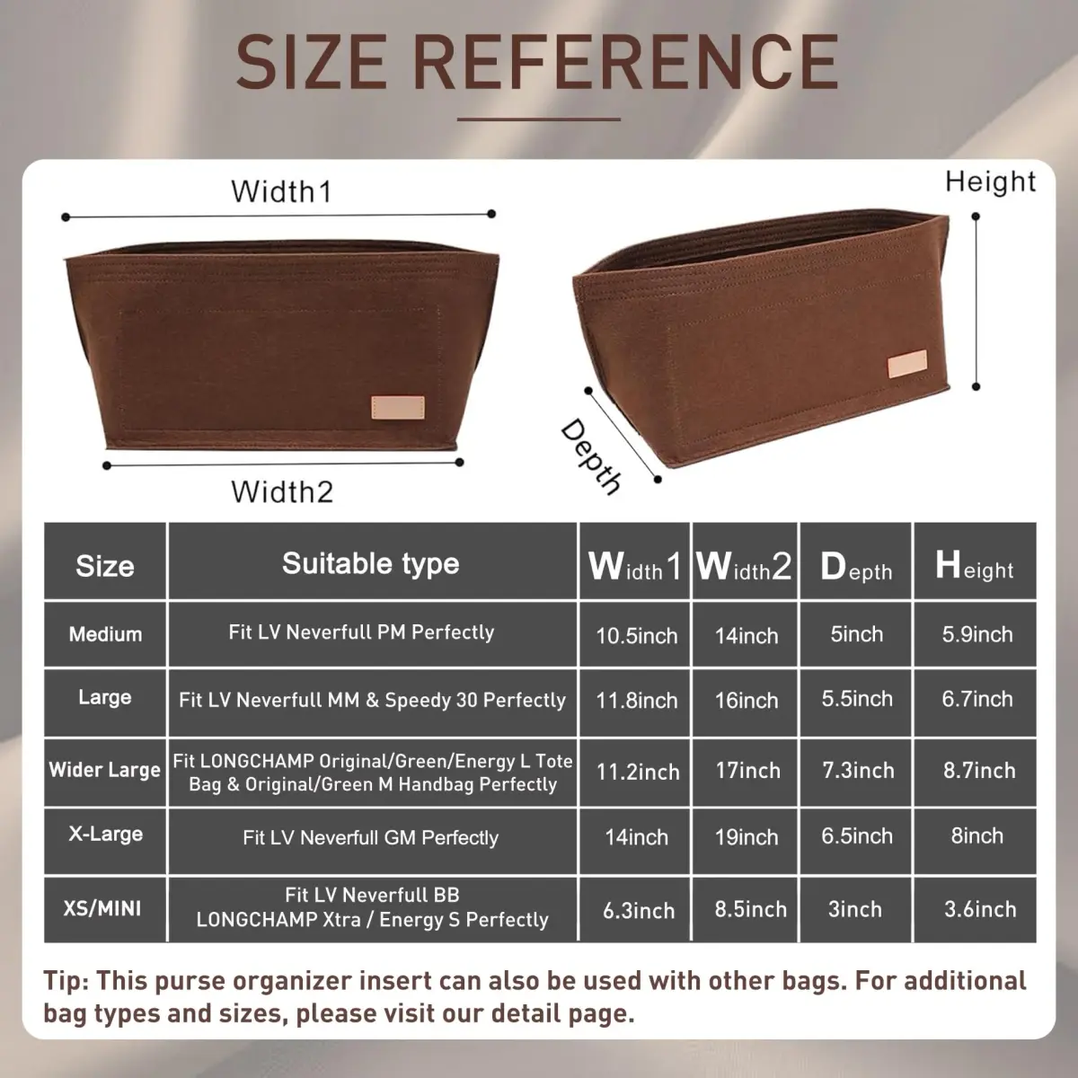 Doxo Purse Organizer Insert for Handbags & Base Shaper 2pc Set, Felt Speedy 30 Neverfull MM Organizer Insert 30cm (11.8") | Keeps Bags Structured - view 2