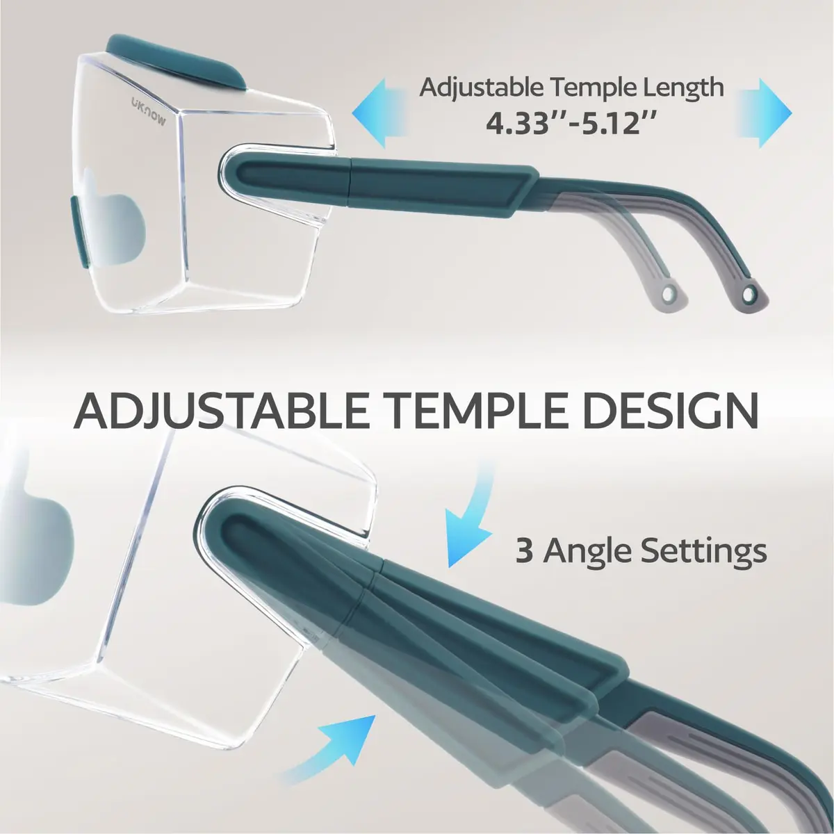 UKNOW Safety Goggles Over Glasses, Anti Fog Safety Glasses with Clear Wraparound Lens, ANSI Z87.1 Protective Eyewear - view 5