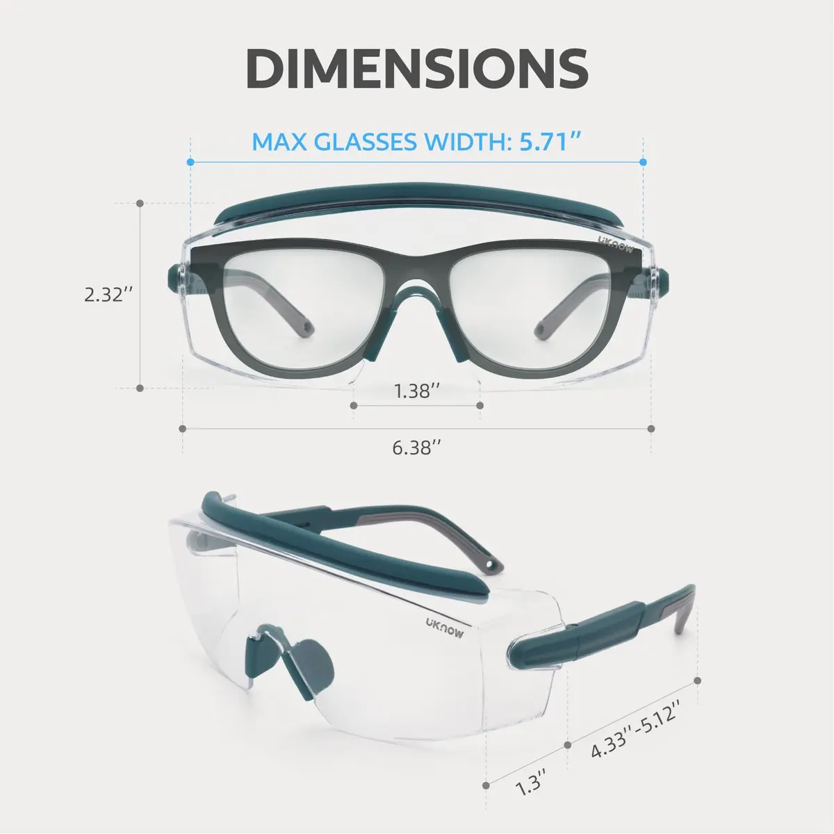 UKNOW Safety Goggles Over Glasses, Anti Fog Safety Glasses with Clear Wraparound Lens, ANSI Z87.1 Protective Eyewear - view 7