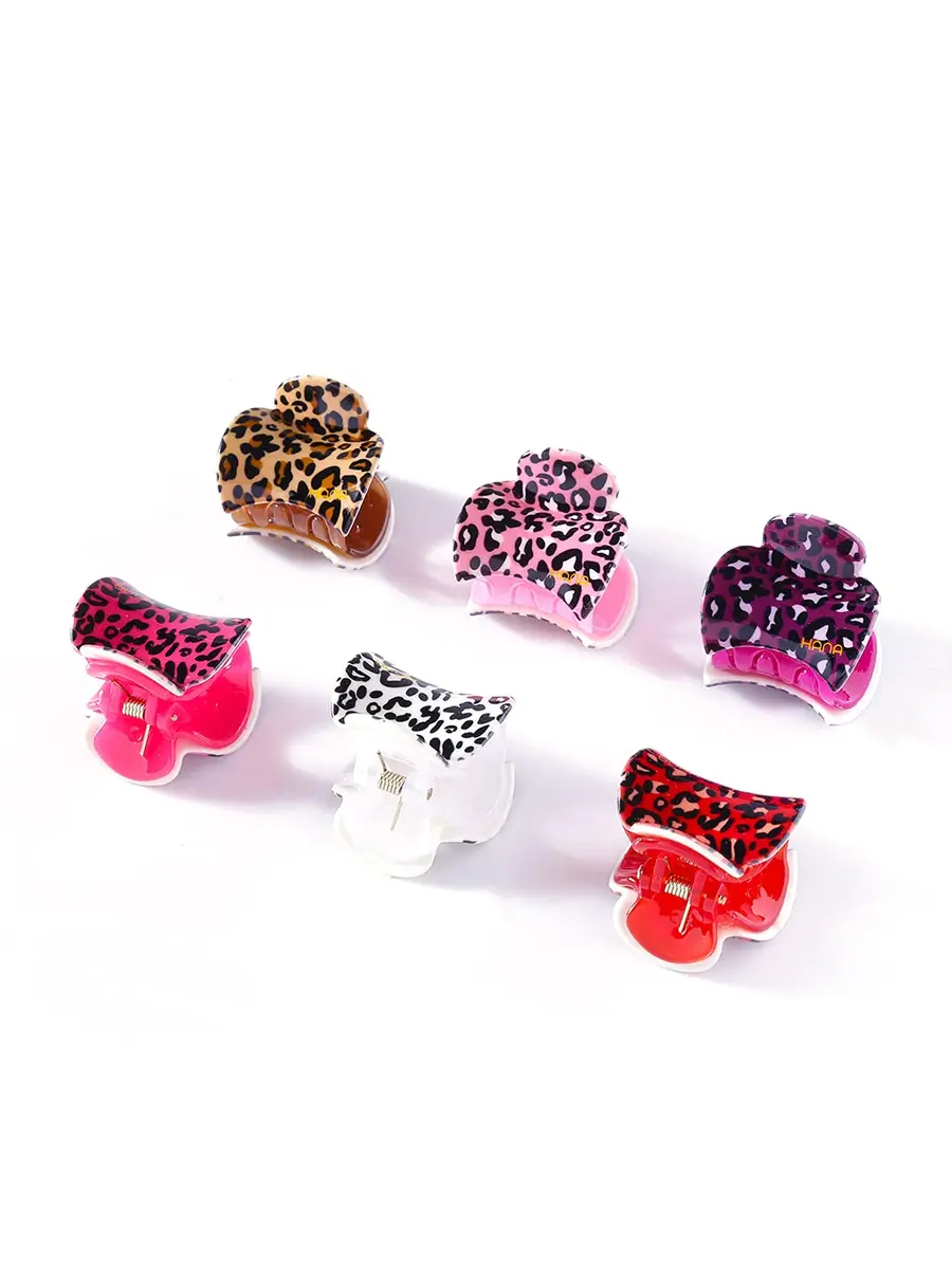 Yellow Chimes Medium Hair Claw Clips 3.5 cm (Pack of 6) | Leopard Print Acetate Hair Accessories - main product image