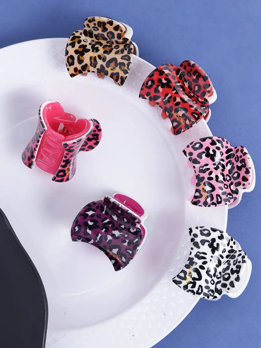 Yellow Chimes Medium Hair Claw Clips 3.5 cm (Pack of 6) | Leopard Print Acetate Hair Accessories - view 2