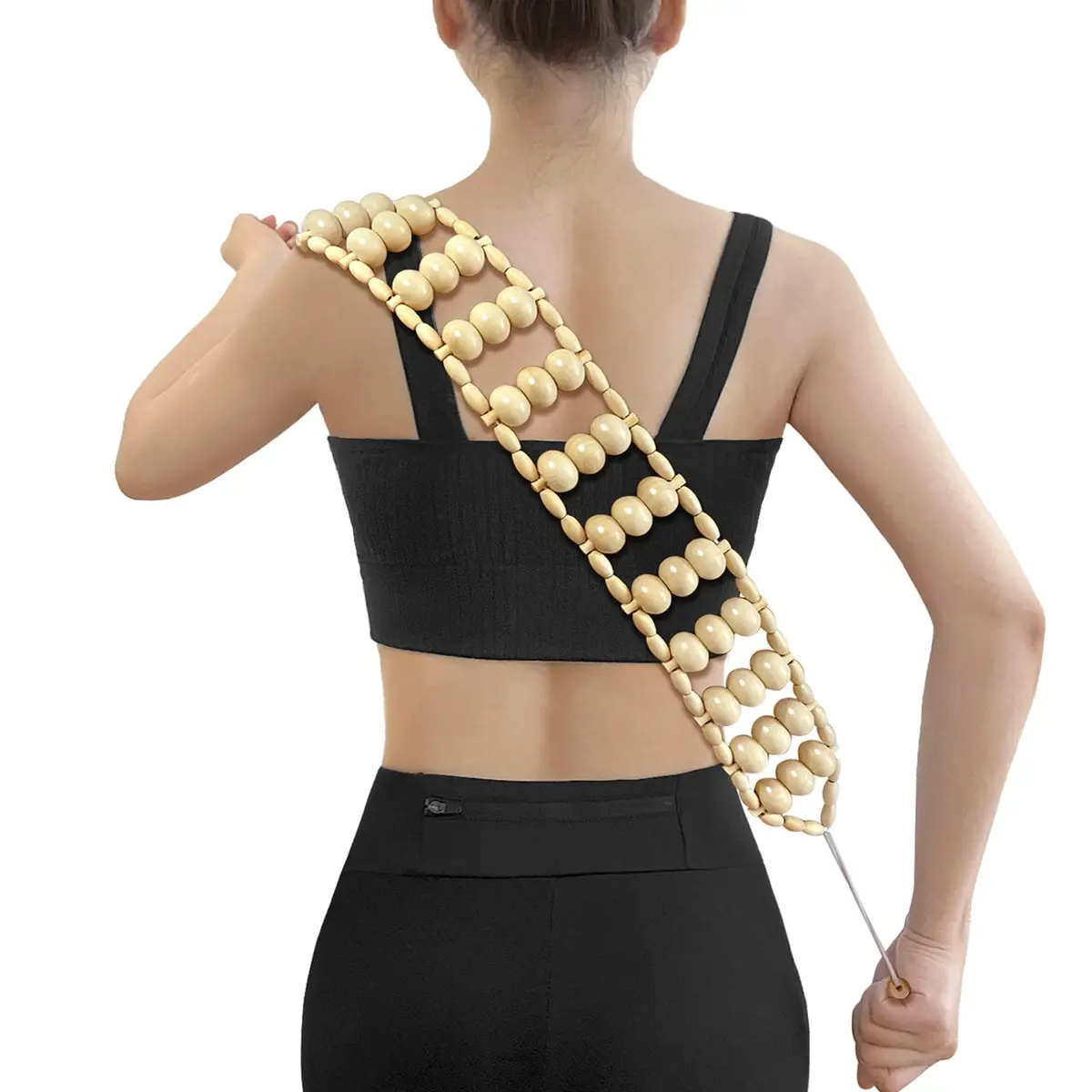 Deston Wooden Back Massager Roller Rope | Handheld Wooden Massage Tool for Back & Neck Relief - main product image