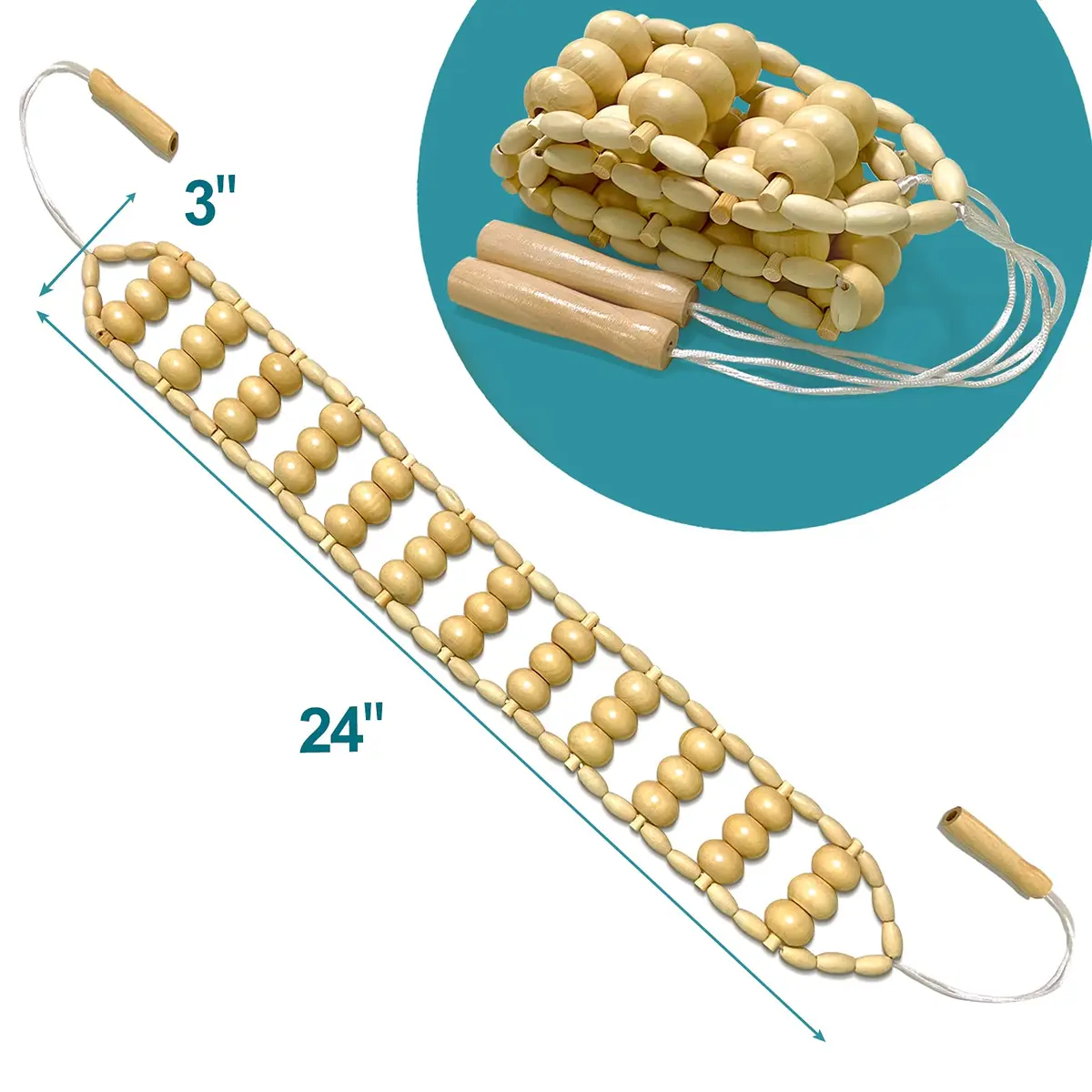 Deston Wooden Back Massager Roller Rope | Handheld Wooden Massage Tool for Back & Neck Relief - view 2