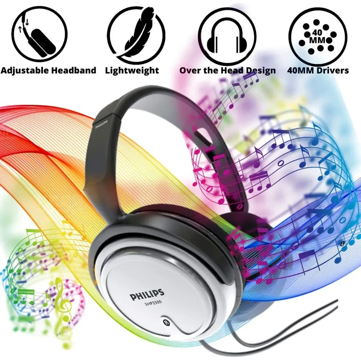 PHILIPS SHP2500 Over-Ear Wired Stereo Headphones 2m Cable | Studio Monitoring & Recording Headset with 6.3mm Adapter - view 5