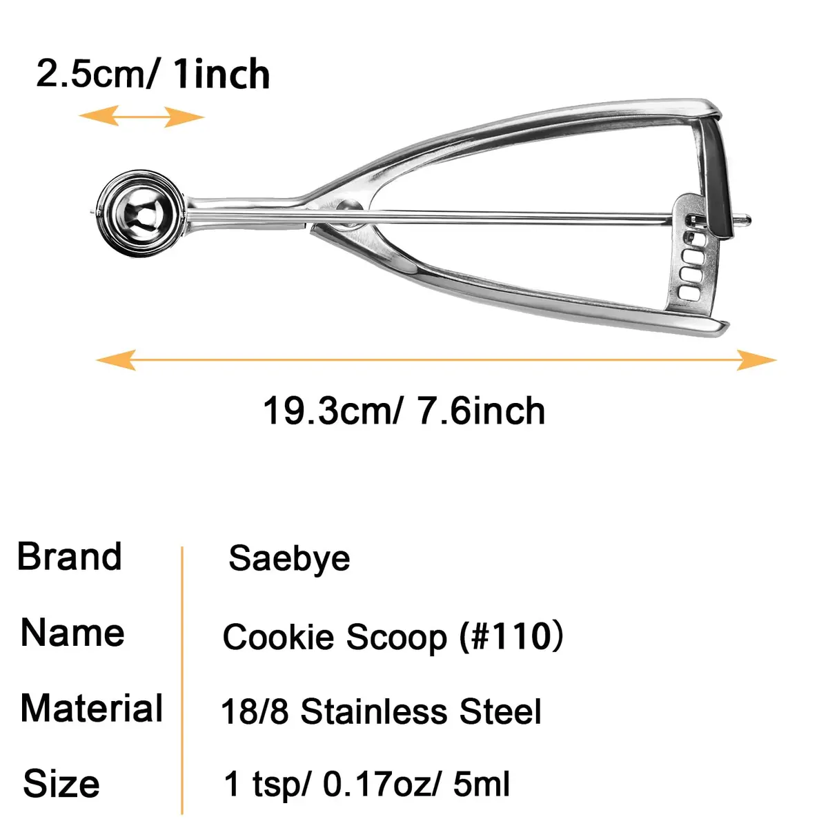 Saebye Mini Cookie Scoop 1 Tsp | Heavy Duty Stainless Steel Kitchen Tool for Perfect Cookies & More - view 2