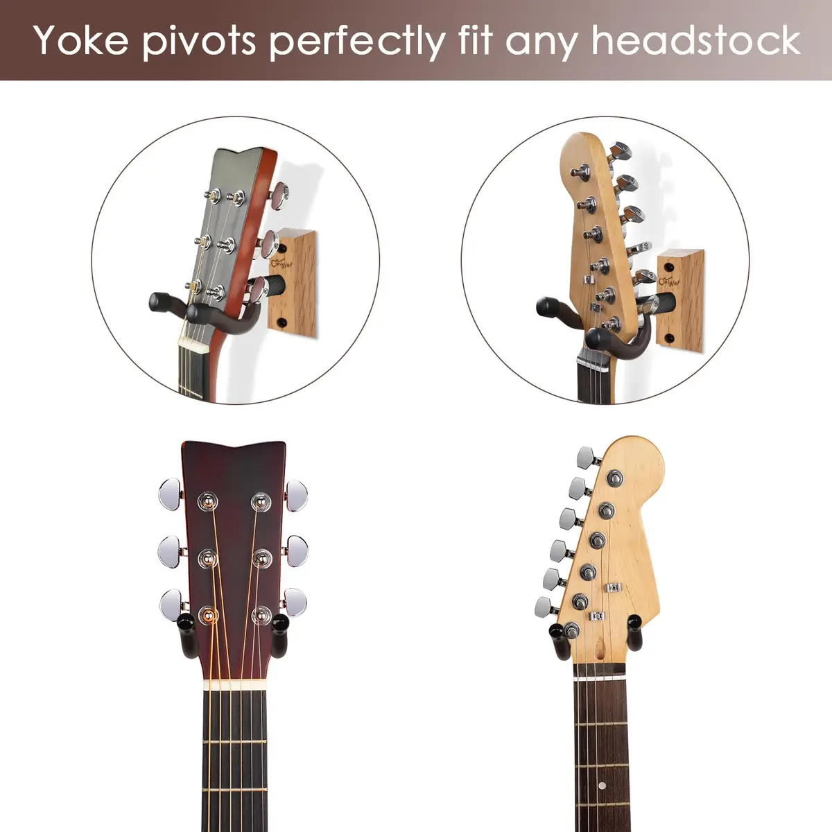 SNIGJAT Guitar Wall Mount 2 Pack, Rotatable Light Apricot Wood | Space-Saving, Versatile Display (70-120 chars) - view 5