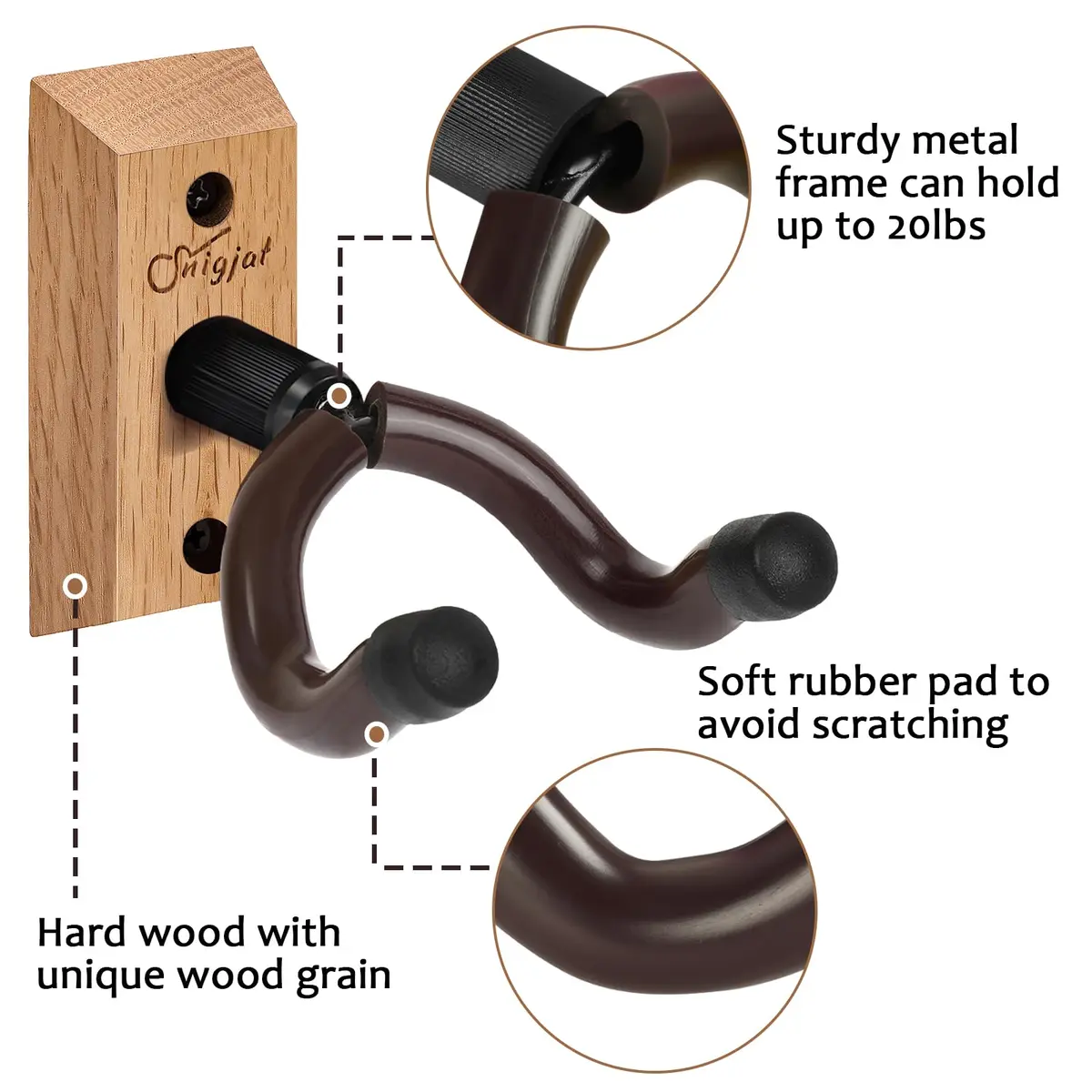 SNIGJAT Guitar Wall Mount 2 Pack, Rotatable Light Apricot Wood | Space-Saving, Versatile Display (70-120 chars) - view 4