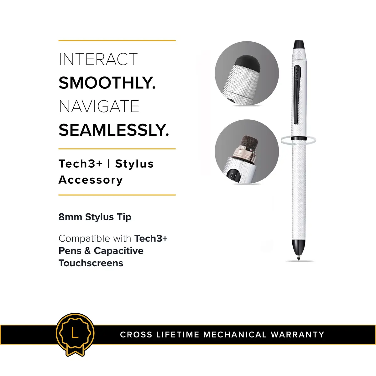 Cross Tech3+ Brushed Chrome Stylus Top Accessory, 8mm | Replacement Tip for Seamless Touchscreen Use - view 6