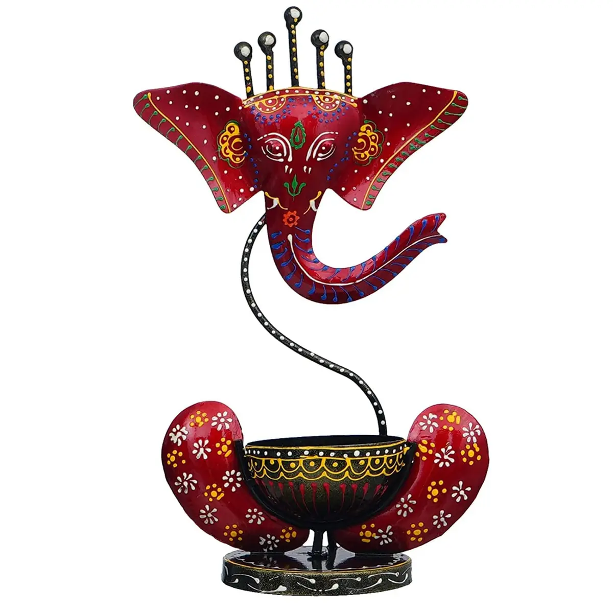 Discount ARA Ganesha Red Iron Tealight Candle Holder 28cm (11") | Handcrafted & Hand-painted for Home & Pooja - view 2
