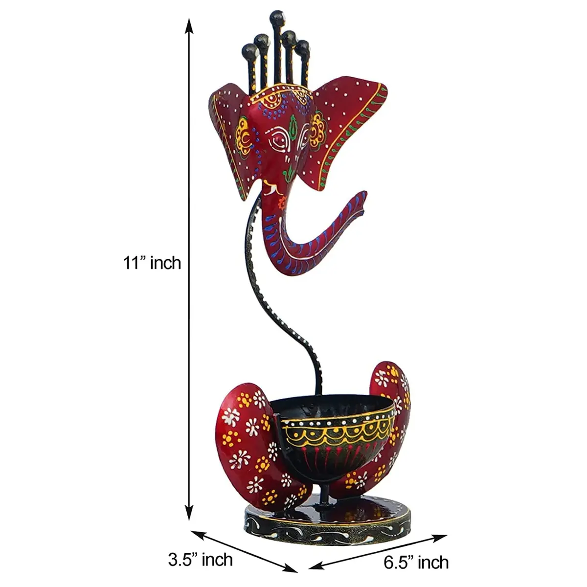 Discount ARA Ganesha Red Iron Tealight Candle Holder 28cm (11") | Handcrafted & Hand-painted for Home & Pooja - view 3