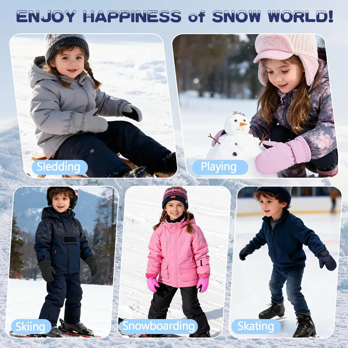 American Trends Toddler Snow Mittens for Boys & Girls, Waterproof Ski Mittens with 3M Thinsulate & Fleece Lining, Navy S (2-4 Years) - view 6