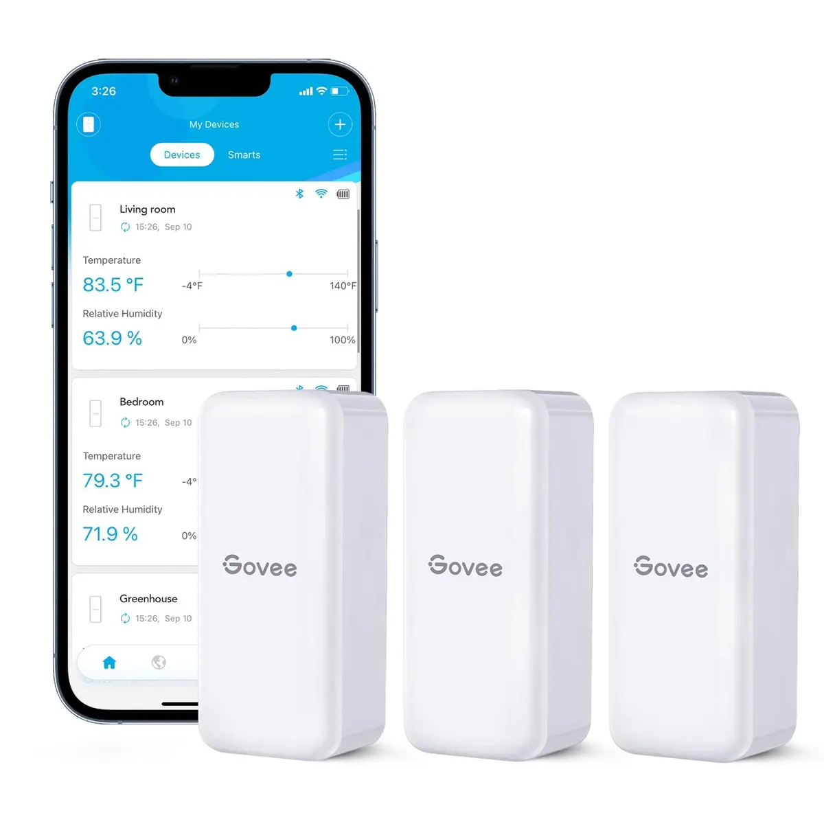 Govee Hygrometer Thermometer 3 Pack H5100 | Bluetooth Indoor & Outdoor Sensor with App Alerts - main product image