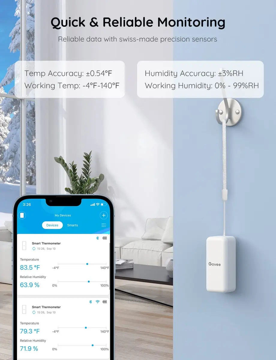 Govee Hygrometer Thermometer 3 Pack H5100 | Bluetooth Indoor & Outdoor Sensor with App Alerts - view 4