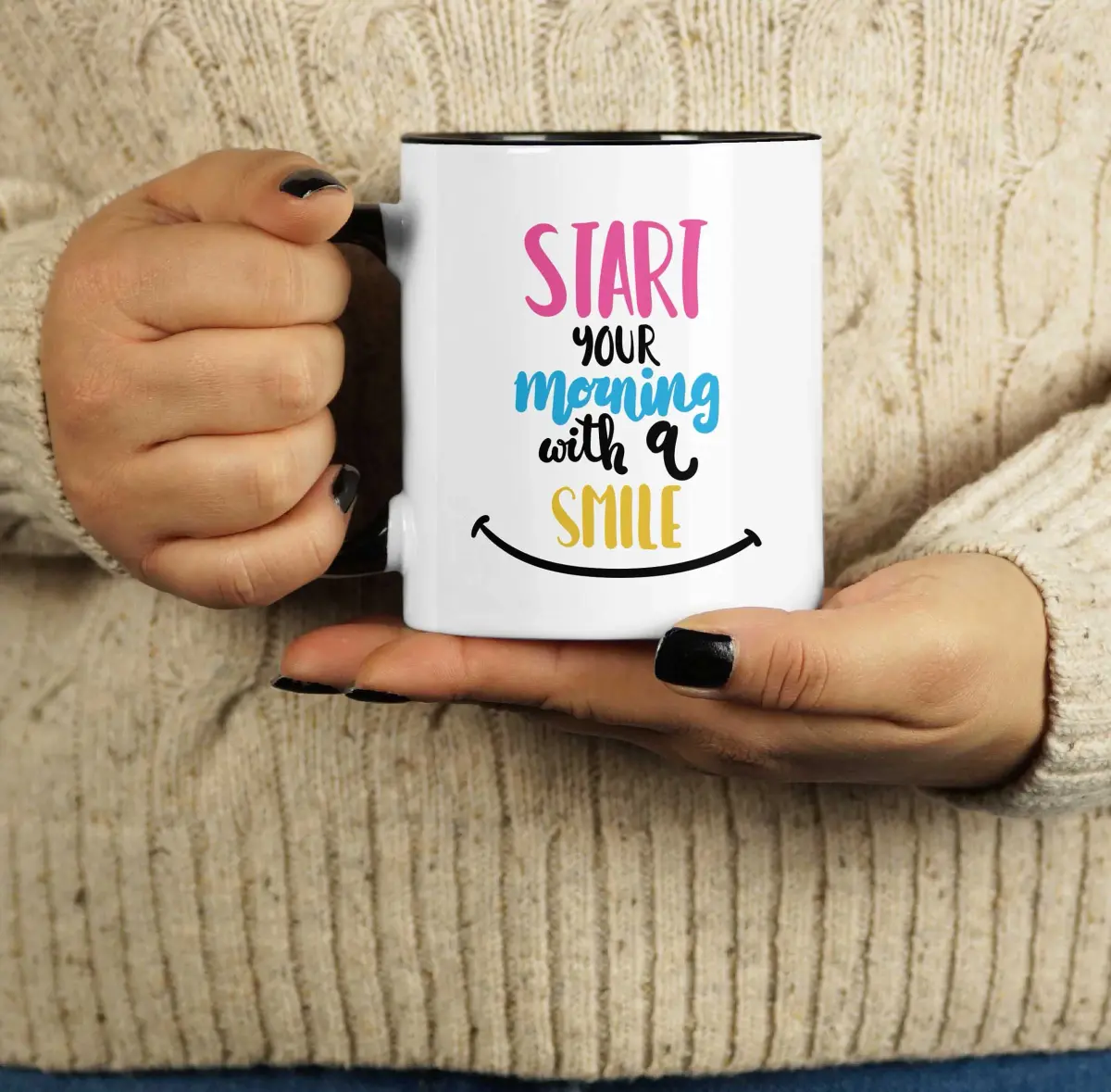 Inkdotpot Black Ceramic Coffee Mug 325ml (11 Oz) | Positive Quotes for Morning Smiles - view 5