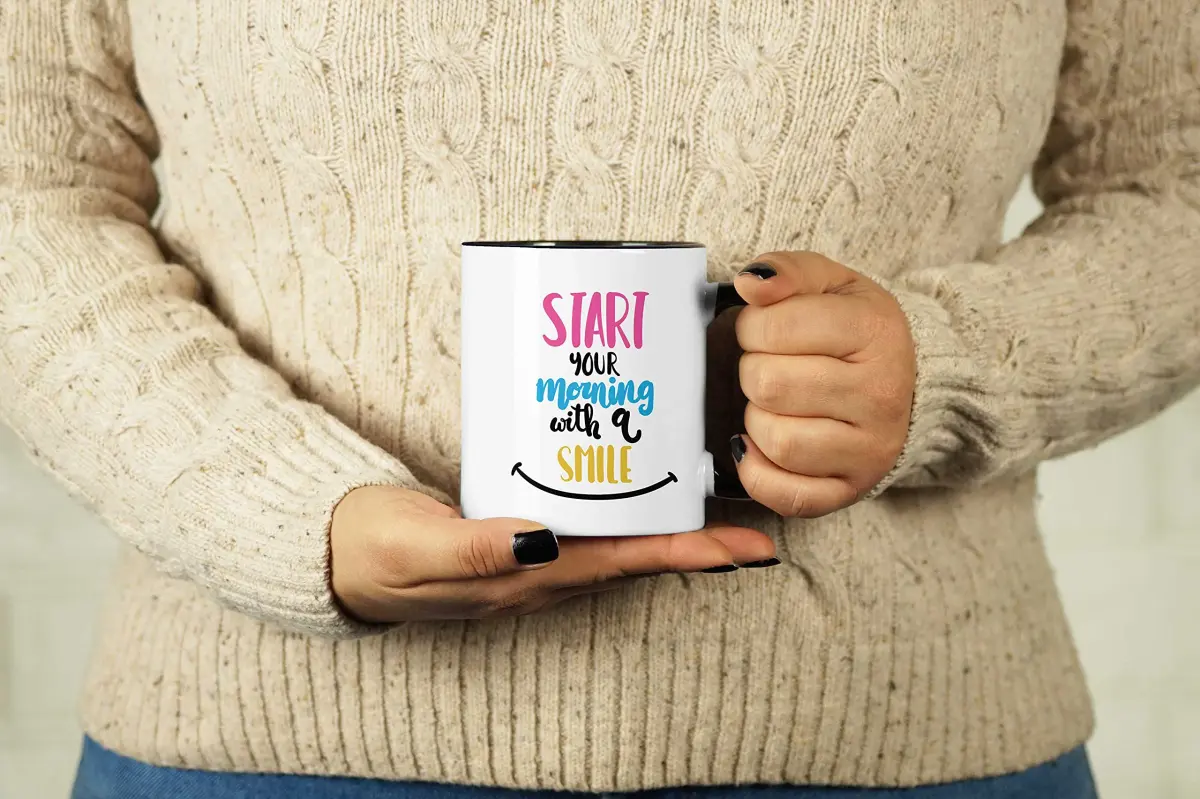 Inkdotpot Black Ceramic Coffee Mug 325ml (11 Oz) | Positive Quotes for Morning Smiles - view 2
