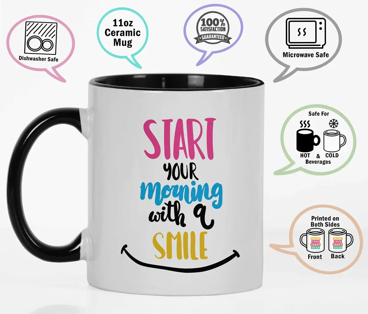 Inkdotpot Black Ceramic Coffee Mug 325ml (11 Oz) | Positive Quotes for Morning Smiles - view 3