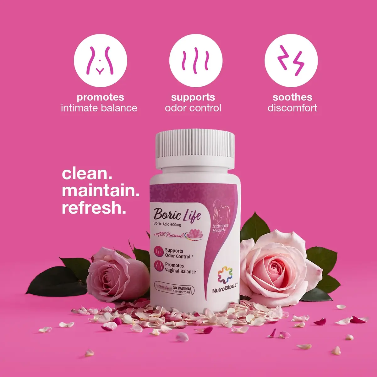NutraBlast Boric Life Boric Acid Suppositories for Women 600mg 14 Count | Supports Odor Control, Intimate Health Support, 100% Pure, Vegetable Capsules - view 6
