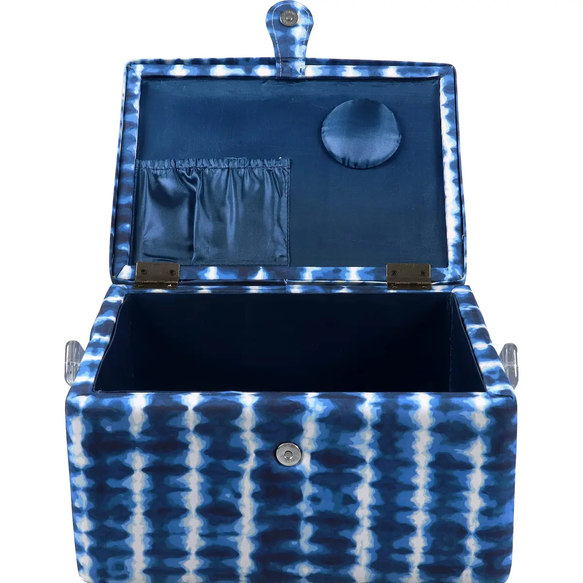 SINGER Large Sewing Basket with Notions & Matching Pin Cushion | Modern Blue Tie Dye Design, 11.75in x 8in x 6in - view 6