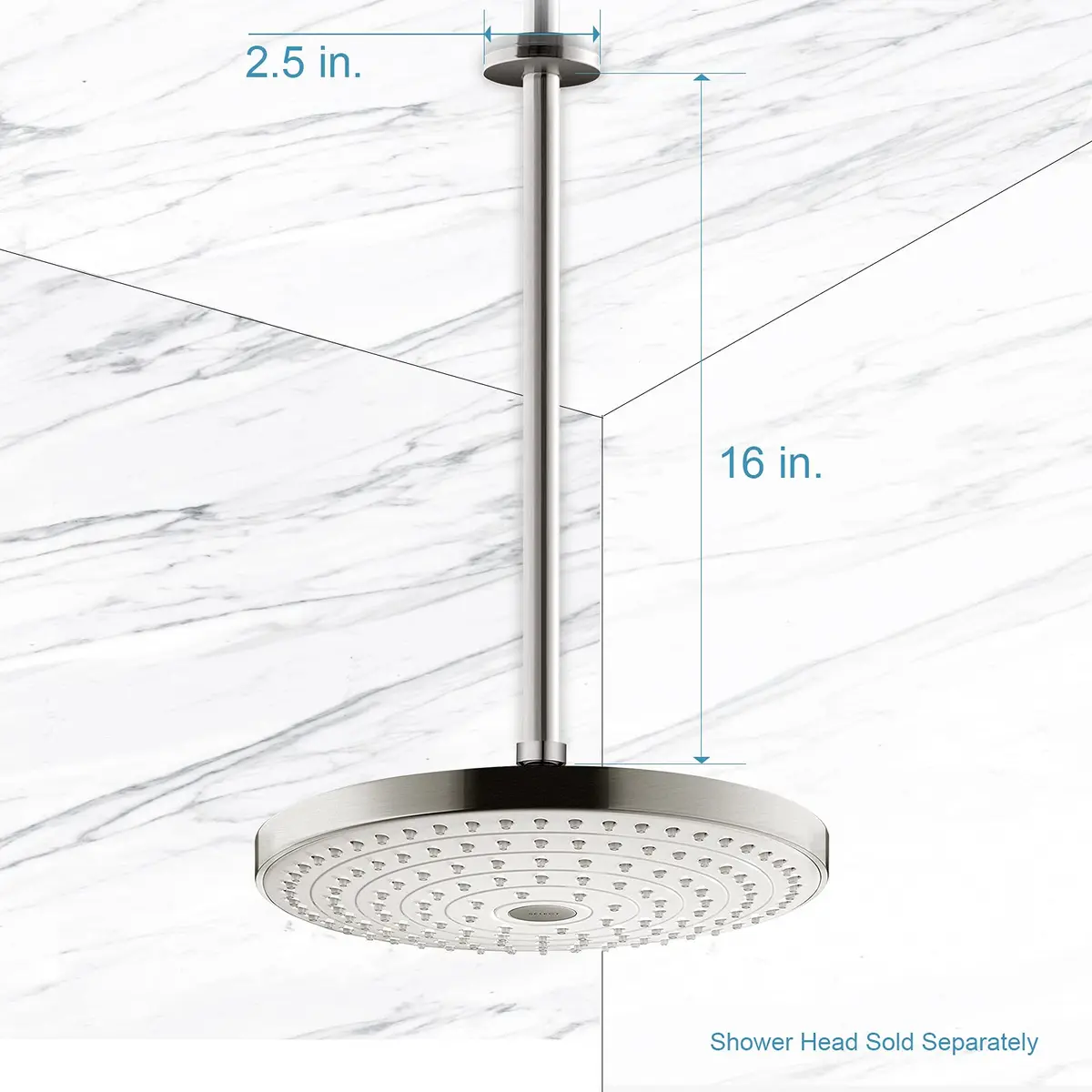 OFFO 16 inch (40.46cm) Brushed Nickel Ceiling Mount Shower Arm with Flange | Straight Rain Shower Extension - view 5