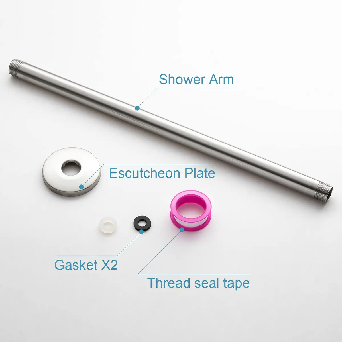 OFFO 16 inch (40.46cm) Brushed Nickel Ceiling Mount Shower Arm with Flange | Straight Rain Shower Extension - view 6