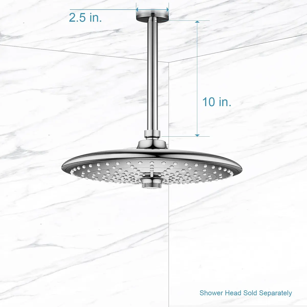 OFFO 10 inch (25.4cm) Ceiling Mount Shower Arm with Flange | Stainless Steel Chrome Finish - view 5