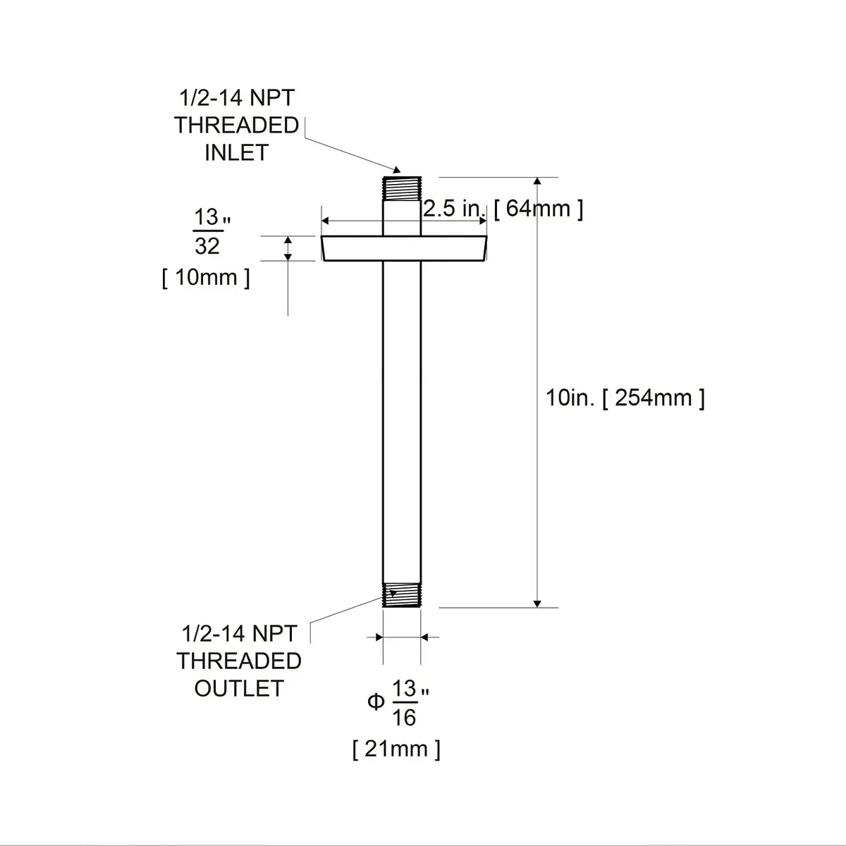 OFFO 10 inch (25.4cm) Ceiling Mount Shower Arm with Flange | Stainless Steel Chrome Finish - view 7