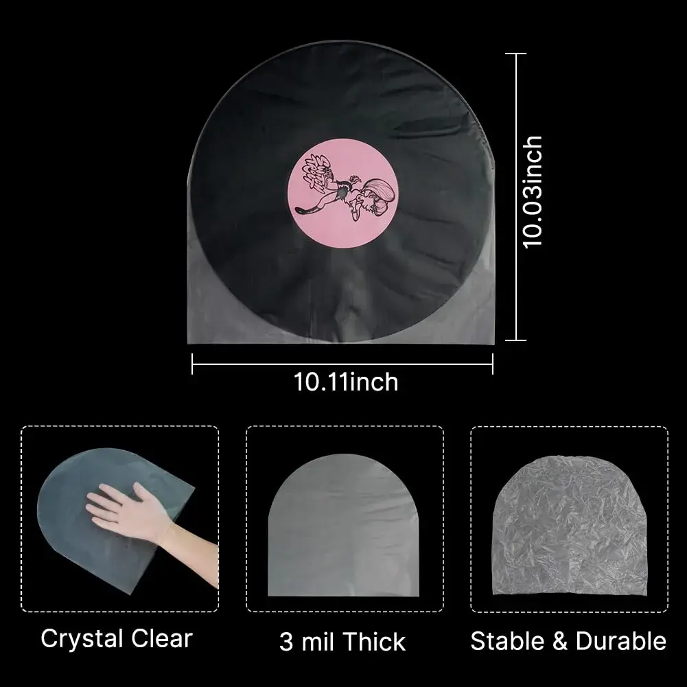sdroceRyaM 10-Inch Vinyl Record Inner Sleeves Round Bottom Protective Sleeve 50PCS 25.5cm (10.04 x 10.12 inches) - view 5