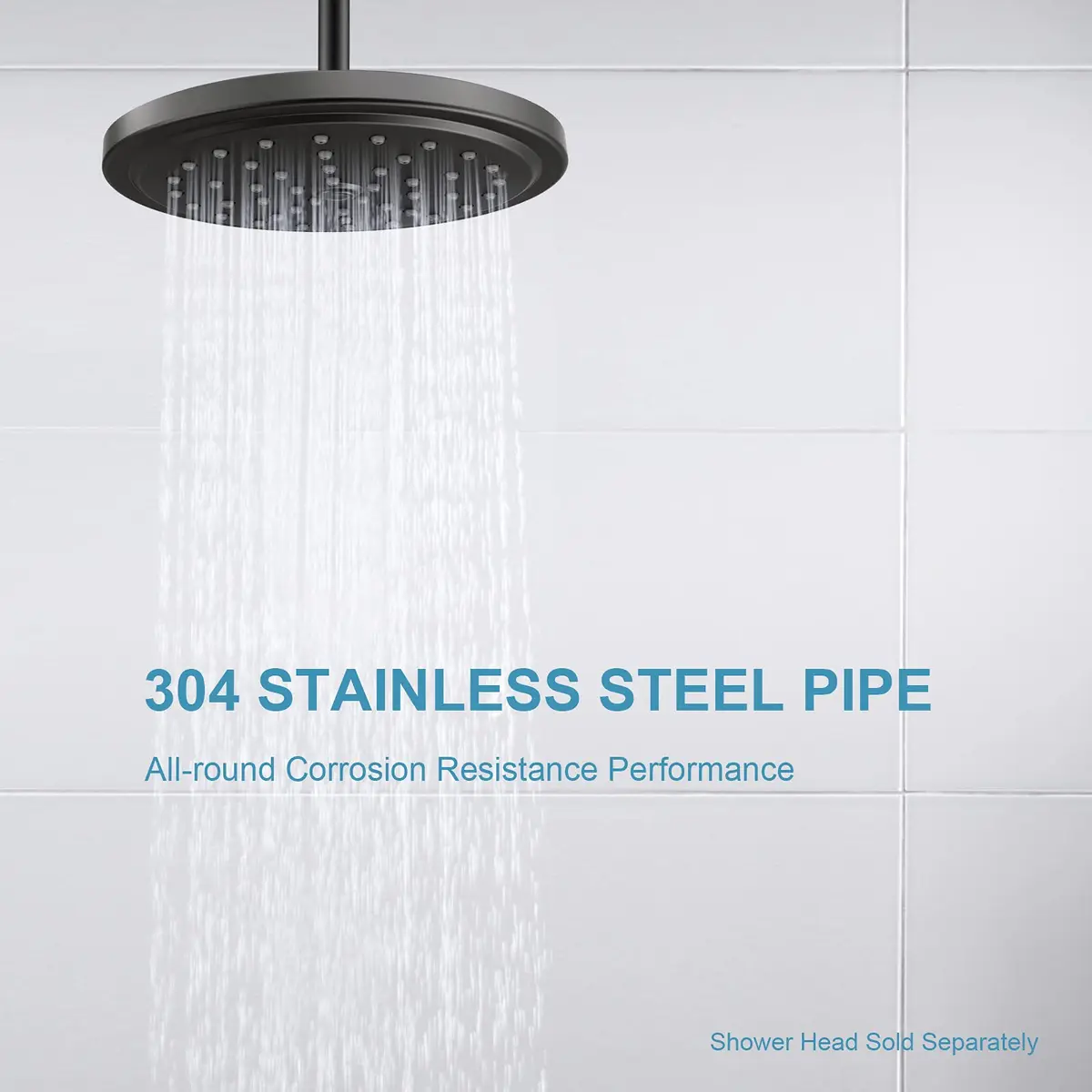 OFFO 3 inch Ceiling Mount Shower Arm with Flange, Matte Black | Straight Arm for Fixed Shower Head & High Pressure Rain - view 3