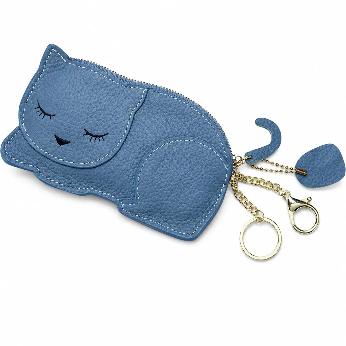 QZUnique Cat Coin Purse Keychain Bag - Blue 9.5cm (3.74") | Cute Cartoon Animal Change Pouch for Women & Girls - main product image