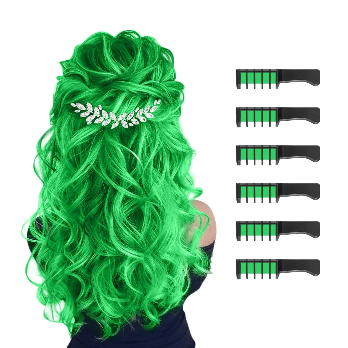 MSDADA Green Hair Chalk Comb Set (6 Pcs) | Temporary Washable Hair Color for Kids - main product image