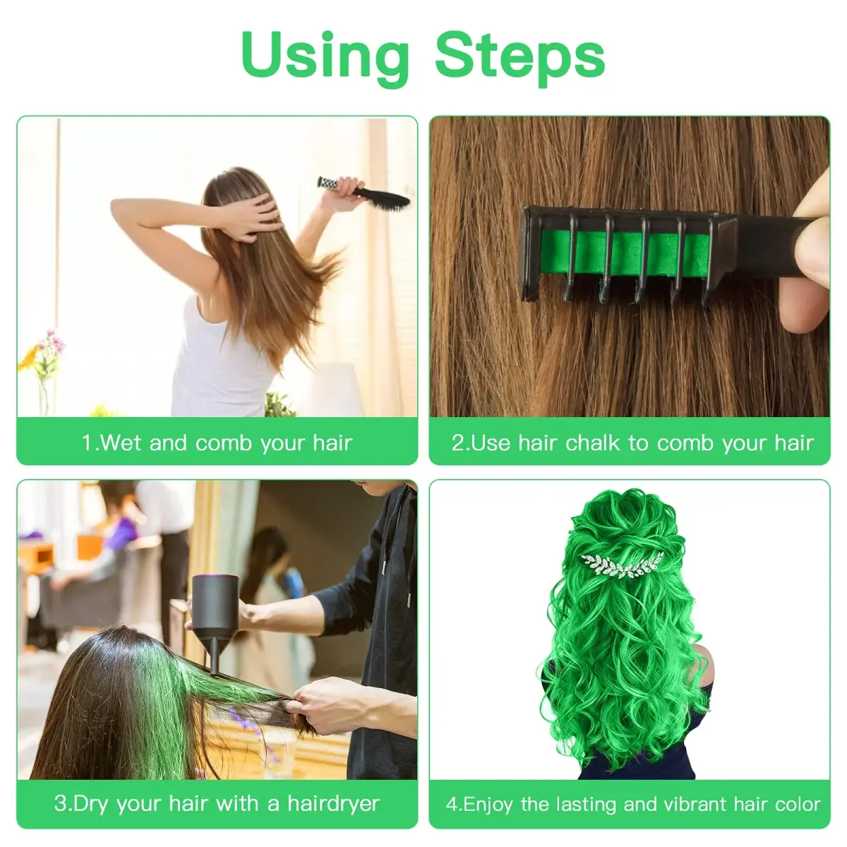 MSDADA Green Hair Chalk Comb Set (6 Pcs) | Temporary Washable Hair Color for Kids - view 4