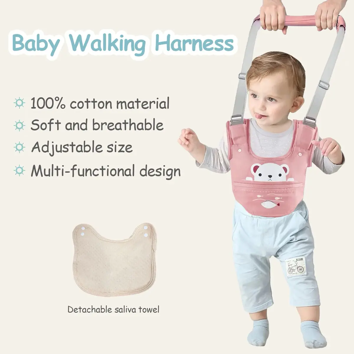 Ocanoiy Pink Baby Walking Harness Handheld Assistant Belt | Helps Toddlers Stand, Walk & Balance Safely - view 6