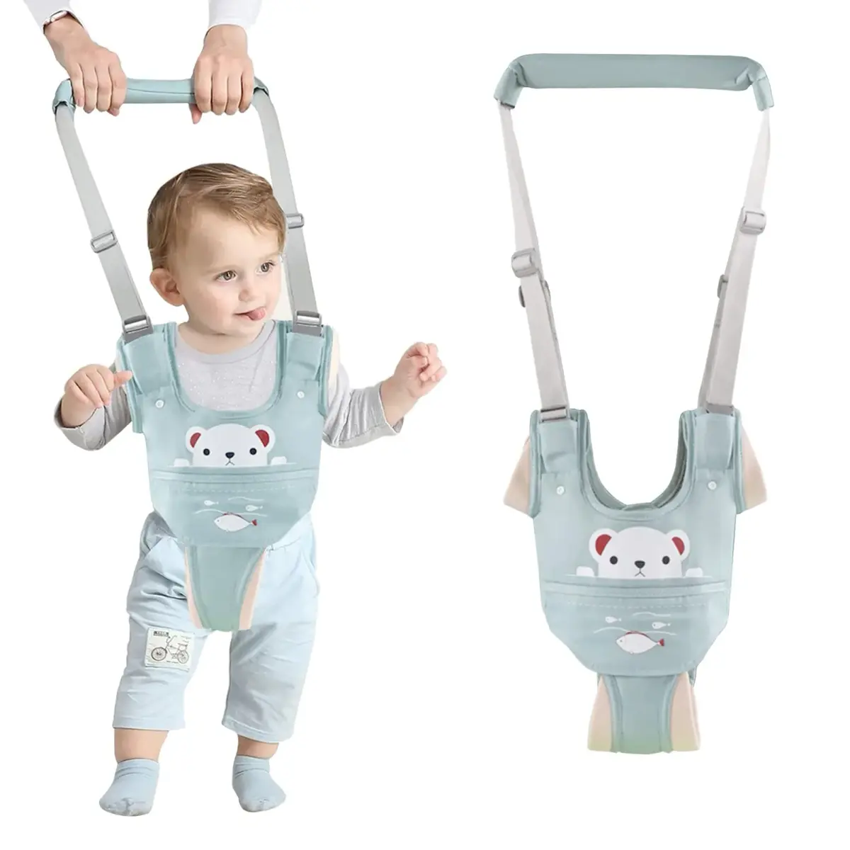 Ocanoiy Baby Walking Harness Handheld Baby Walker Assistant Belt Green | Adjustable Toddler Infant Walker Harnesses Standing Up and Walking Learning Helper With Detachable Crotch for 9-24 Month Old - main product image