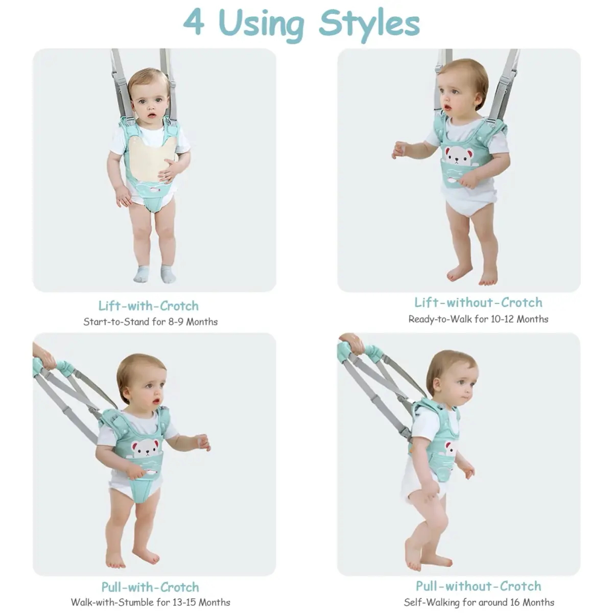 Ocanoiy Baby Walking Harness Handheld Baby Walker Assistant Belt Green | Adjustable Toddler Infant Walker Harnesses Standing Up and Walking Learning Helper With Detachable Crotch for 9-24 Month Old - view 5