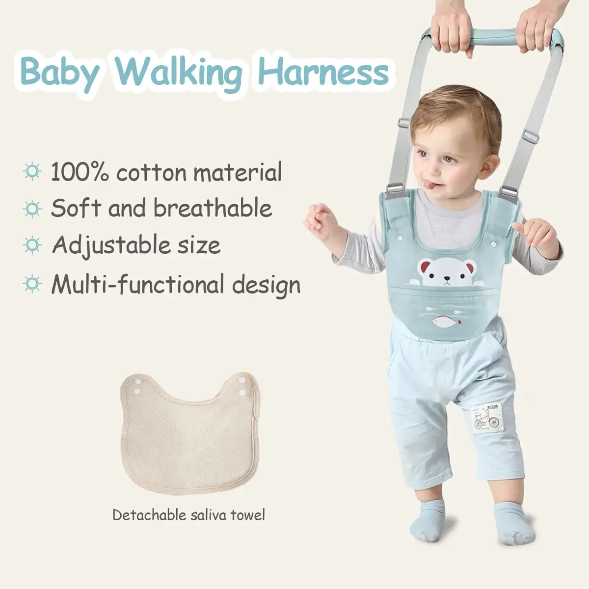 Ocanoiy Baby Walking Harness Handheld Baby Walker Assistant Belt Green | Adjustable Toddler Infant Walker Harnesses Standing Up and Walking Learning Helper With Detachable Crotch for 9-24 Month Old - view 7