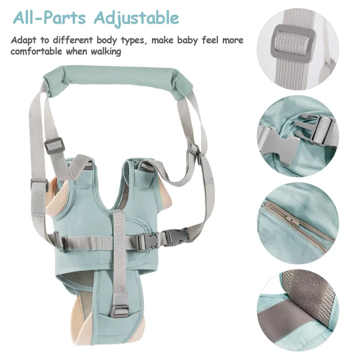 Ocanoiy Baby Walking Harness Handheld Baby Walker Assistant Belt Green | Adjustable Toddler Infant Walker Harnesses Standing Up and Walking Learning Helper With Detachable Crotch for 9-24 Month Old - view 3