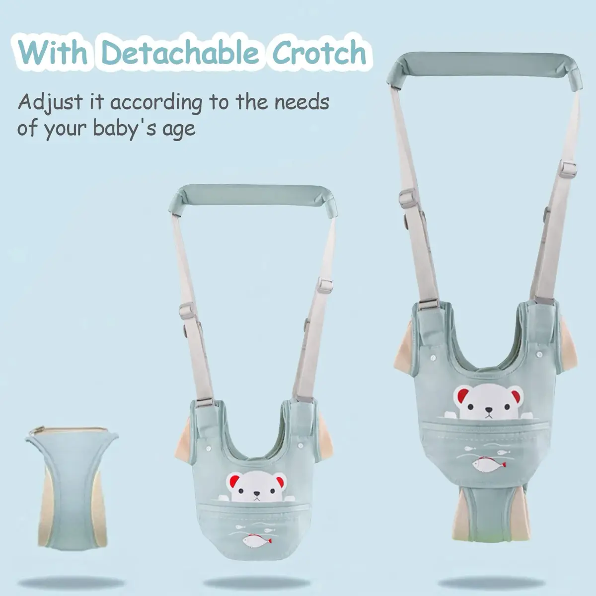 Ocanoiy Baby Walking Harness Handheld Baby Walker Assistant Belt Green | Adjustable Toddler Infant Walker Harnesses Standing Up and Walking Learning Helper With Detachable Crotch for 9-24 Month Old - view 4