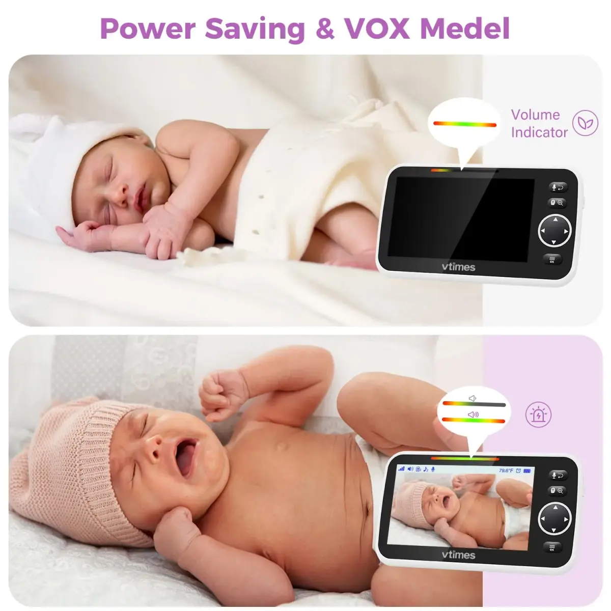 VTimes Baby Monitor Video Baby Monitor with Camera and Audio No WiFi 5" LCD Screen, Two-Way Audio, Night Vision, 1000ft Range, 2X Zoom Temperature Display, Lullaby | Stable Private Wireless Connection - view 6