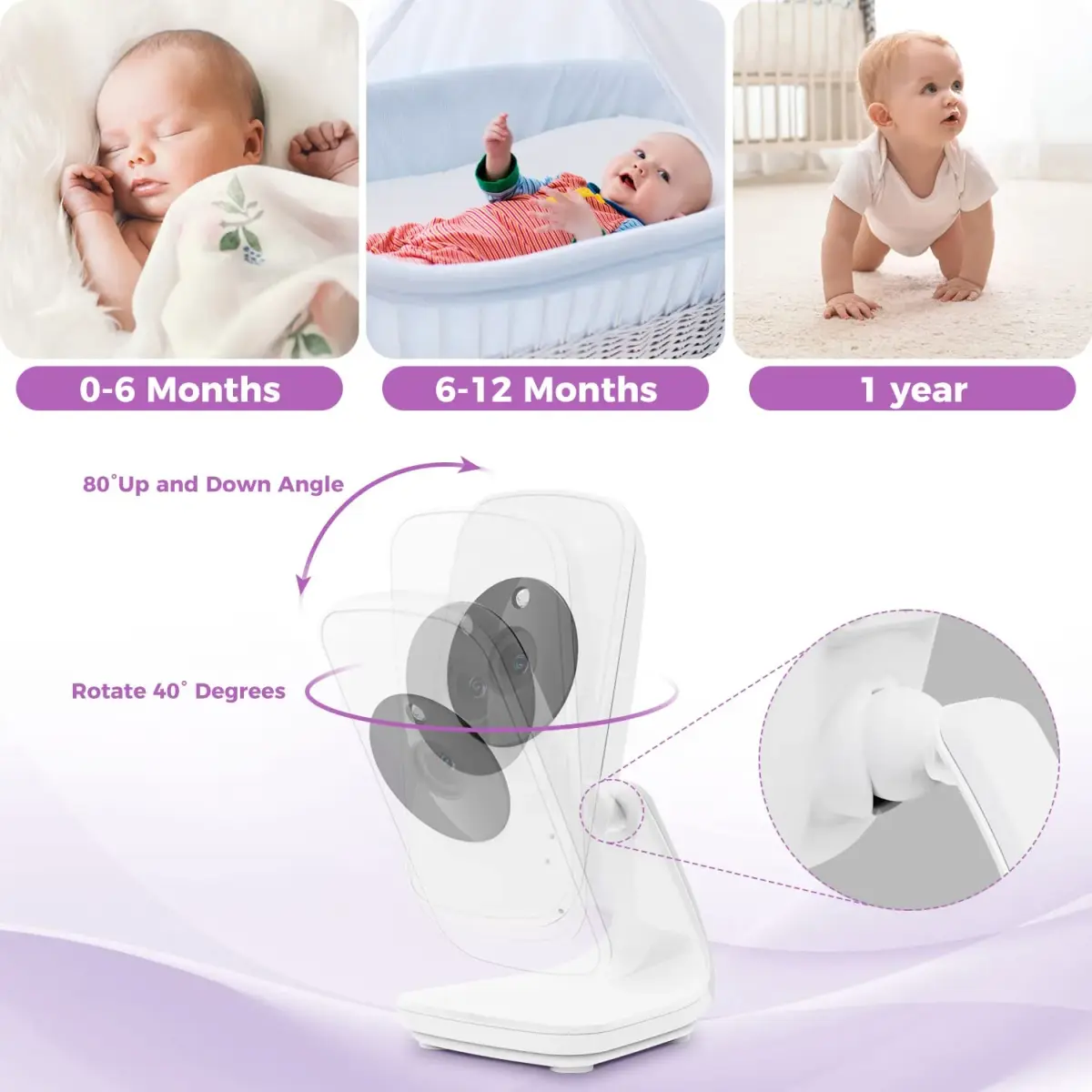 VTimes Baby Monitor Video Baby Monitor with Camera and Audio No WiFi 5" LCD Screen, Two-Way Audio, Night Vision, 1000ft Range, 2X Zoom Temperature Display, Lullaby | Stable Private Wireless Connection - view 8