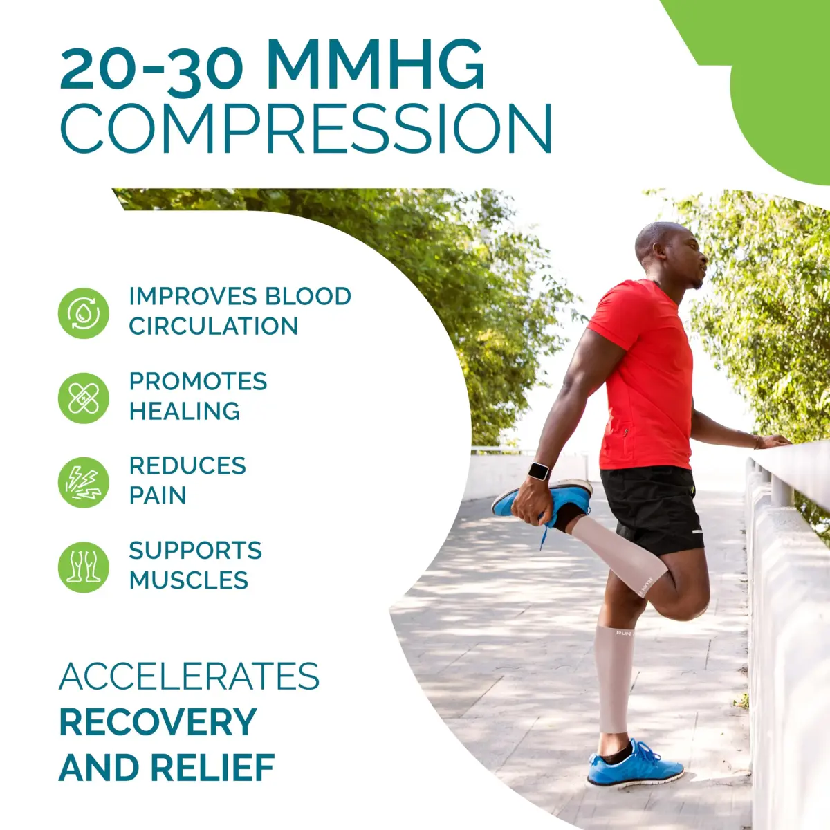 Run Forever Calf Compression Sleeve - Nude, Medium | 20-30mmHg Graduated Compression for Pain Relief & Recovery - view 4