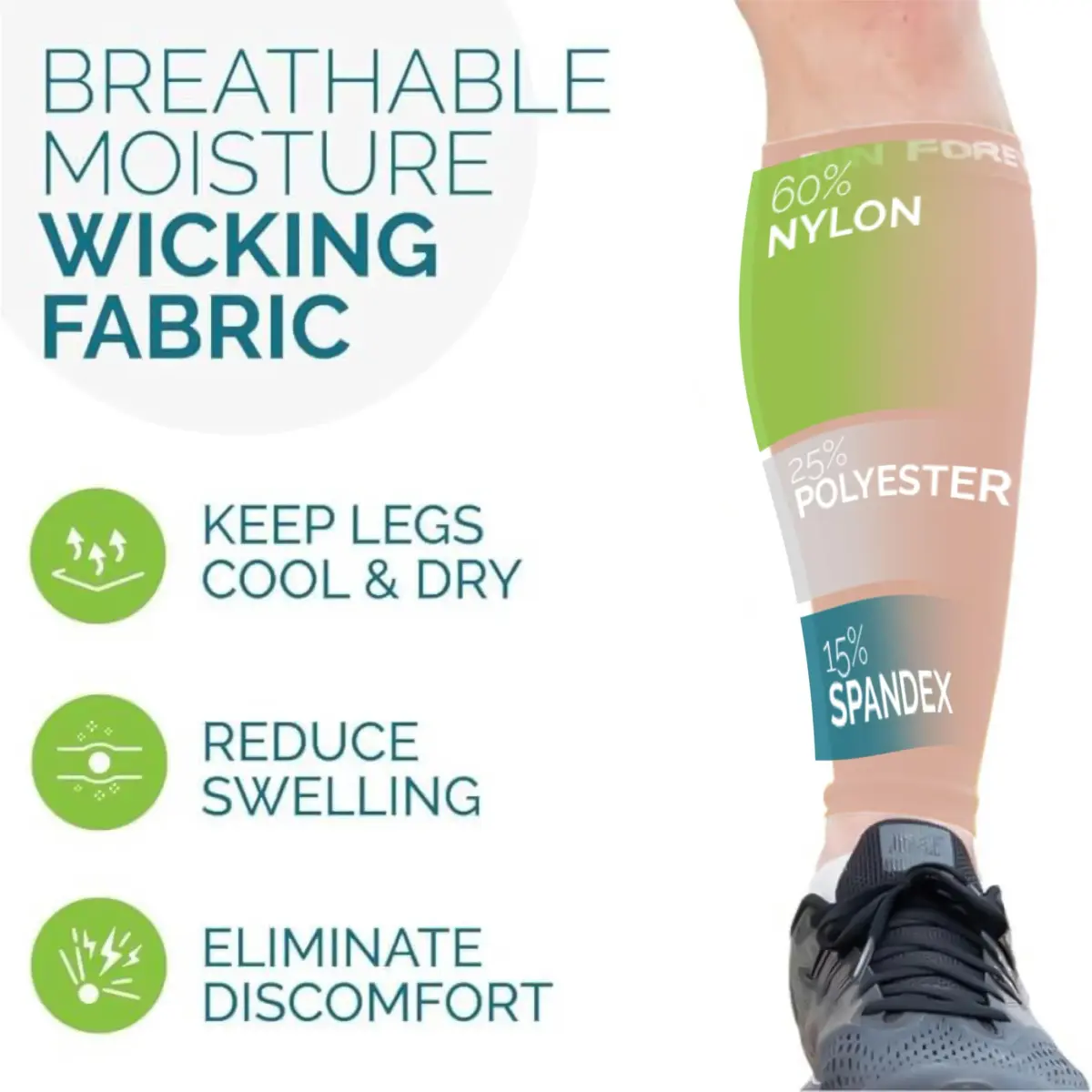Run Forever Calf Compression Sleeve Large Nude | 20-30mmHg Graduated Support for Shin Splints & Varicose Veins - view 5
