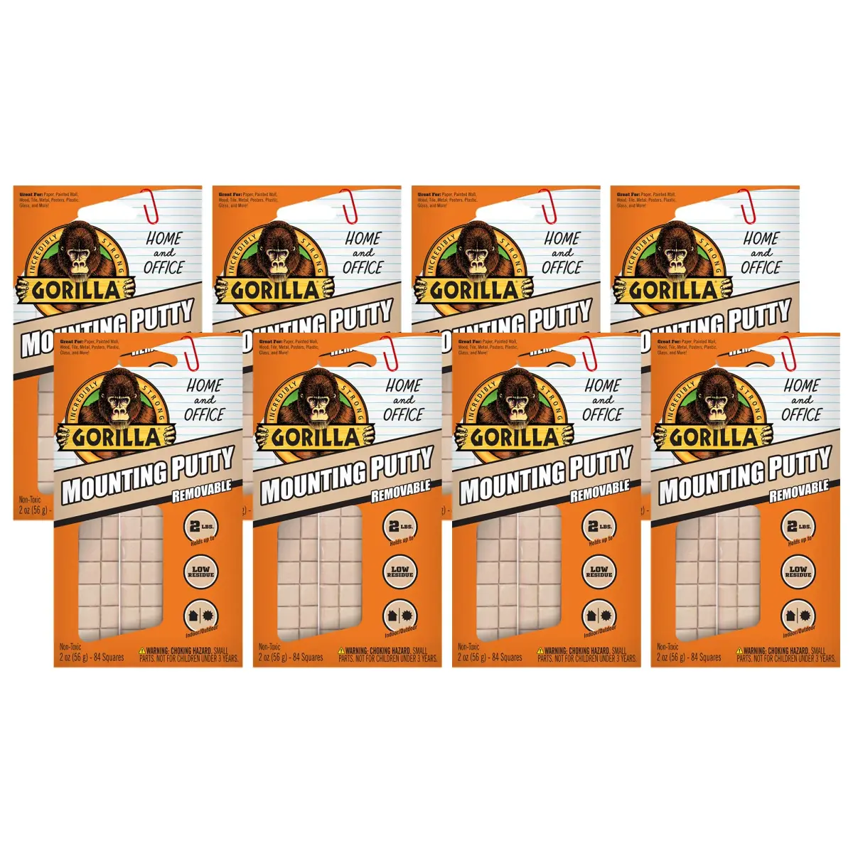 Gorilla Mounting Putty Natural Tan Color 672 Squares (Pack of 8) | Non-Toxic Removable & Repositionable Wall Putty - main product image