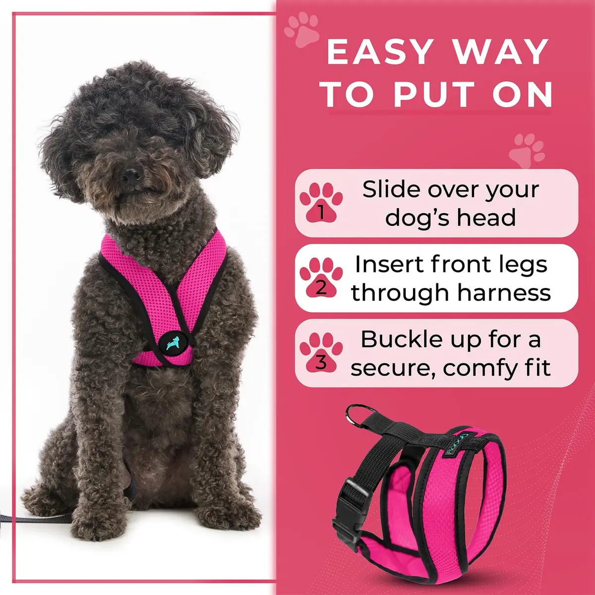Gooby Comfort X Head-in Dog Harness, Choke-Free, Flamingo Pink, Large (17-22.5" Chest) - view 6