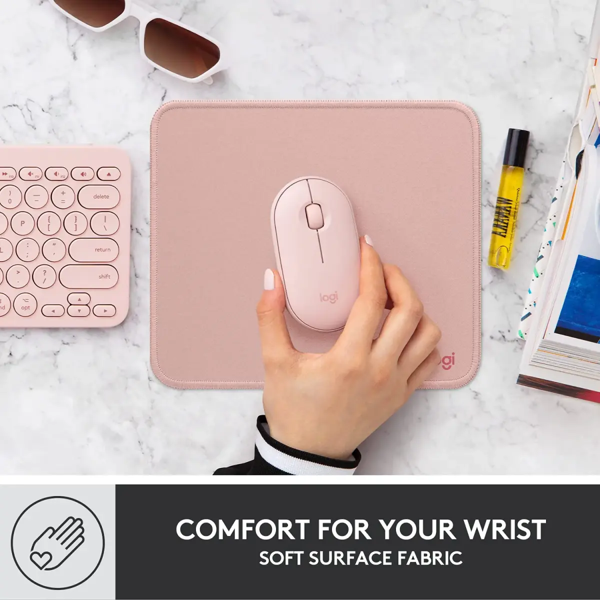 Logitech Studio Series Mouse Pad - Darker Rose, 20cm x 23cm (7.9 x 9.1 in) - view 7