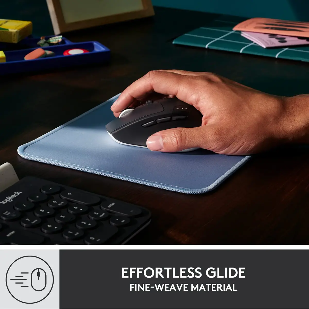Logitech Studio Series Mouse Pad - Blue Grey 20cm (7.9in) x 23cm (9.1in) | Smooth Glide & Spill-Repellent Surface - view 2
