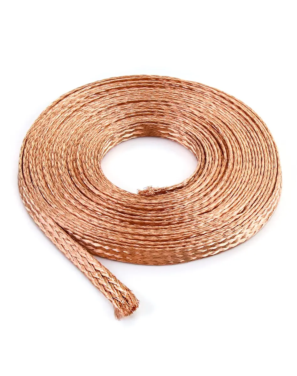 QWORK Flat Copper Braid Cable 20ft | Flexible Grounding Wire Mesh for Electronics & Radiation Shielding - main product image