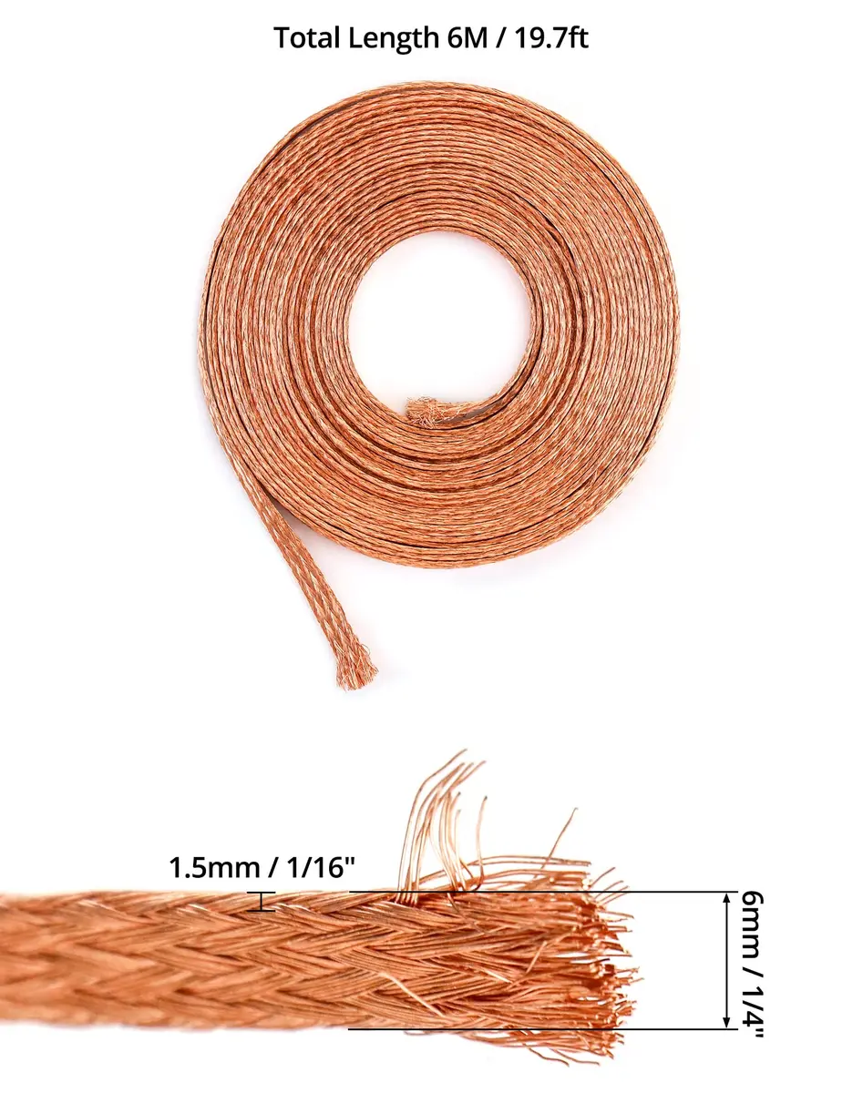 QWORK Flat Copper Braid Cable 20ft | Flexible Grounding Wire Mesh for Electronics & Radiation Shielding - view 5